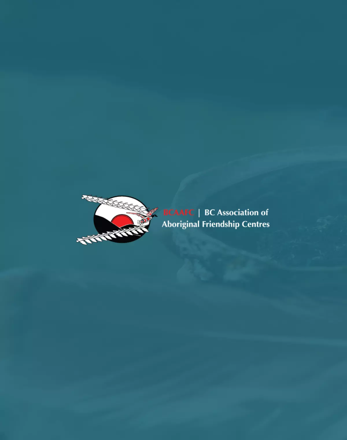 BC Association of Aboriginal Friendship Centres logo button over top of an image of an abalone shell.